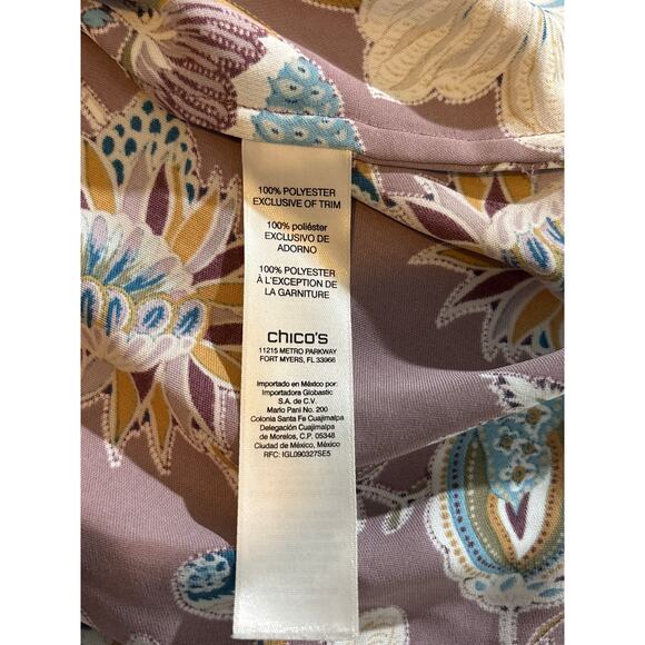 Chico's Blouse Women's 4 XXL Jacobean Bouquet Floral Pleated Ruffle Long Sleeve - Picture 4 of 12